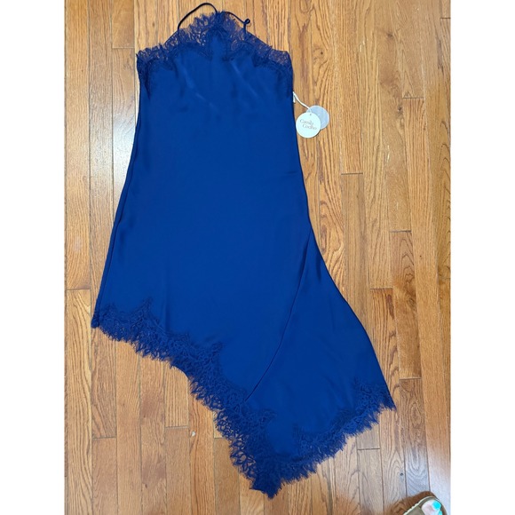 Camila Coelho Dresses & Skirts - Camila Coelho Royal Blue Lace Trim Asymmetrical Midi Dress Halter Neck NWT